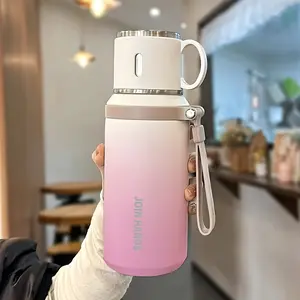 316 Stainless Steel Vacuum Insulated Portable Sports Water Bottle, Reusable Vacuum Insulated, Stainless Steel Thermal, Gradient Color, with Lid, Tea Filter, Handle, 700ML/24oz, Outdoor Travel Mug, Thermo Tumbler