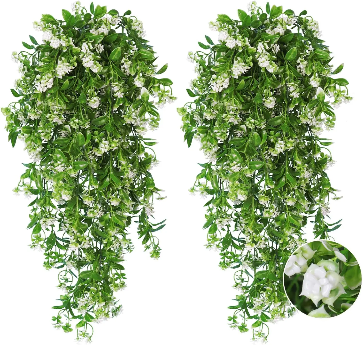2 pieces of artificial hanging flowers for outdoor decoration, fake hanging plants, artificial white flowers, artificial UV resistant plastic, green vines and ivy, suitable for outdoor, indoor, garden, party decoration (white) room pink decor