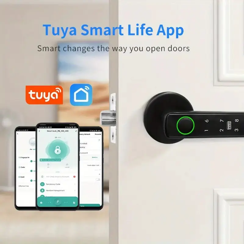 Touchscreen Biometric Fingerprint Smart Door Lock, LED Keypad Smart Door Lock, Keyless Entry, Fully Automatic Lock, Biometric Recognition, Card/Wristband Unlocking, Anti-Peeping Password, Easy Installation