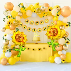 Sunflower Birthday Party Decorations Kit Sunflower Banner Yellow Balloon Arch Sunflower Vine Sunflower Heads Table Covers Cake Toppers 146 Pack Sunflower Party Supplies for Baby Shower Décor, gift