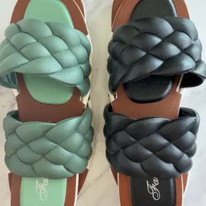 Fashion Brand Quilted Design Slippers for Women Comfortable Fit Stylish Look in Green & Black Sizes 36-39 Walking Shoes - Girl