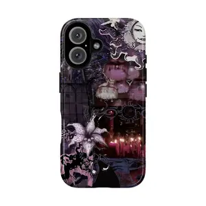 for iPhone13-Glossy.Celestial Gothic Phone Case – Dark Aesthetic Purple Moon Phone Cover for iPhone 17 16 15 14 13 12 11 Pro Max X XR XS & SS Galaxy S25 S24 S21 |   Fantasy Witchy Vibes, Spooky Mystical Moonlight & Lily Flower |   Gift for Her Women Girls