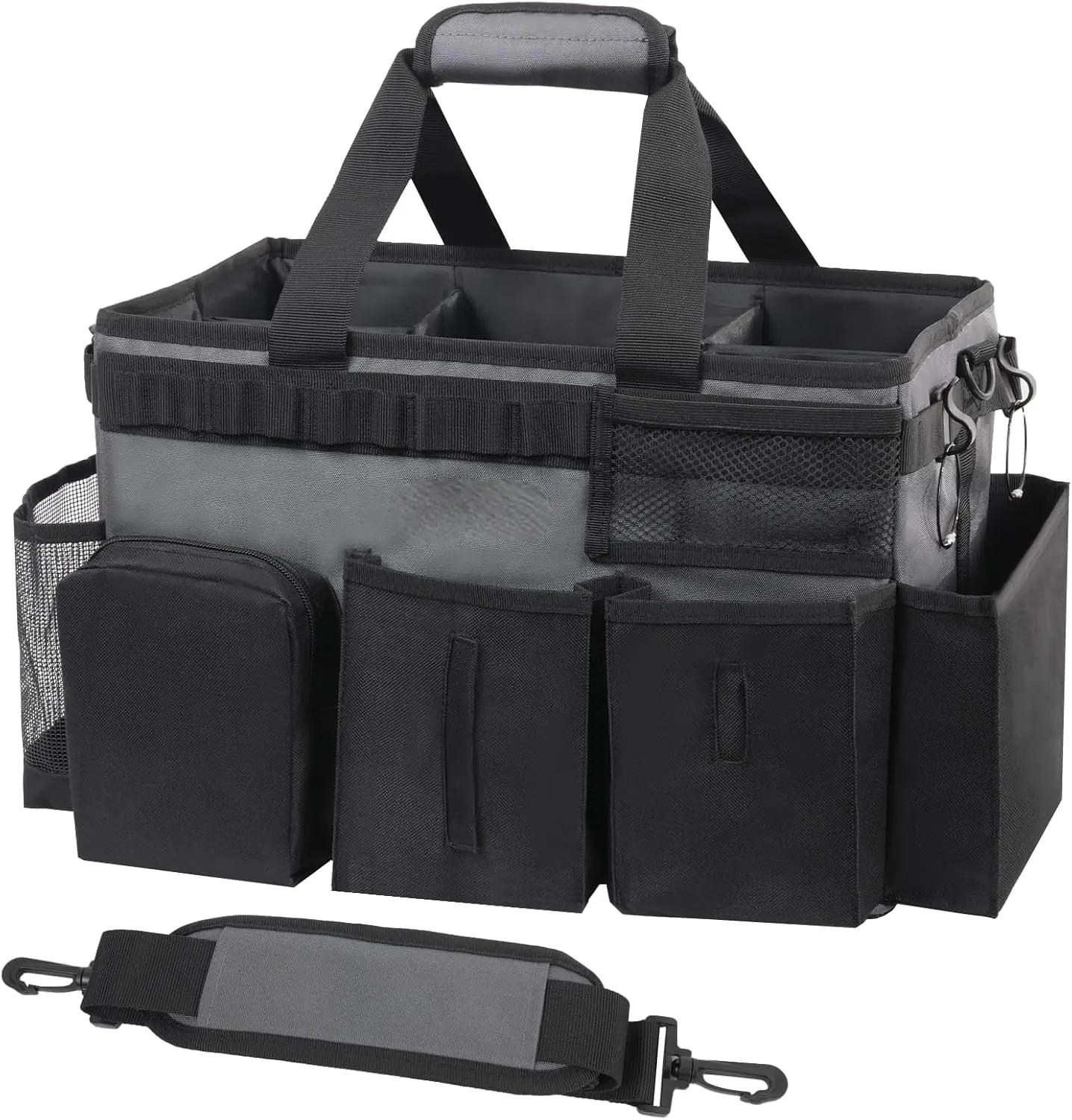 Wearable Cleaning Caddy Bag, Cleaning Caddy Supplies Organizer with Handle & Shoulder Straps for Housekeepers, Under Sink & Car Cleaning Tool Organizers with 4 Foldable Divider (GraphiteGrey)