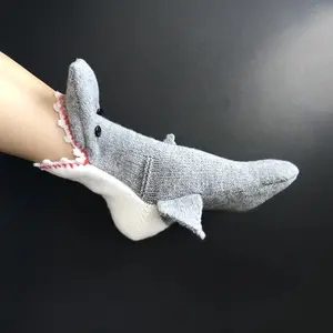 Unisex Handmade Crochet Cartoon Shark Pattern 3D Warm Floor Socks for Kids and Adults