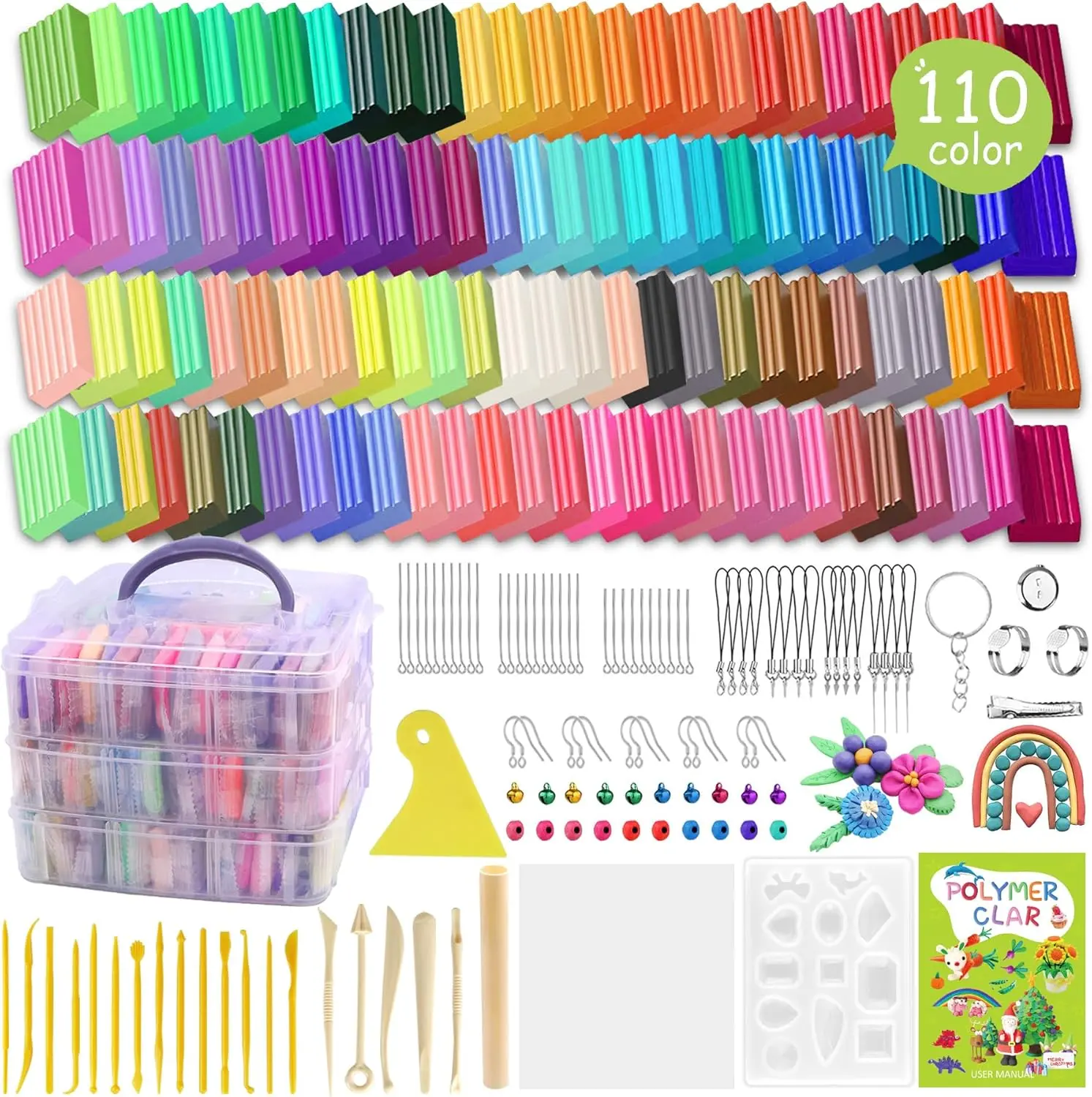 Polymer Clay 110 Colors Non-Sticky Oven Bake Clay 215 count  Modeling Baking Clay for  with Sculpting Tools Kit for Adults Beginners Art Craft