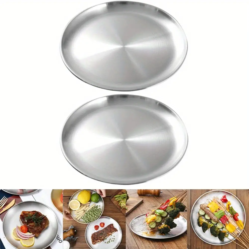 2pcs 17cm/6.69 inch 304 stainless steel plate, food tray, cake disc, Western style barbecue fruit plate