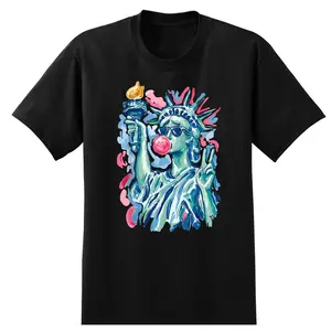 Brushstroke Statue of Liberty Blowing Bubble Gum 4th of July T-Shirt