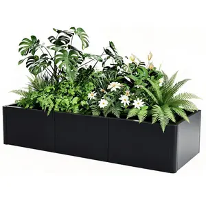 Garvee Black Floor Standing Planter, Rectangular Outdoor Planter Box with Tool-Free Assembly