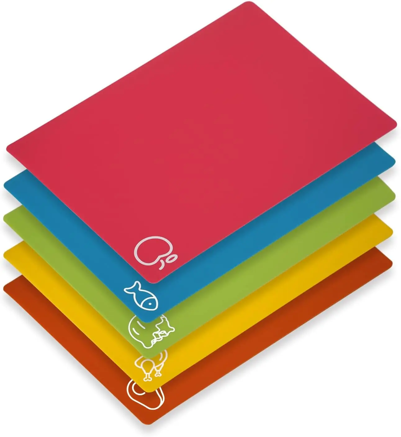 Rainbow 5-Piece Flexible Color-Coded Non-Slip Chopping Boards - BPA-Free Lightweight Plastic Kitchen Cutting Mats for Meat, Vegetables - Compatible with Kitchen Knives, Ideal for Camping, College Apartments, RVs