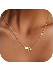 Gold Initial Necklace Women Heart Name Necklace Stainless Steel Gold Necklaces for Women with Tiny Heart Letter Pendant Personalised Necklace Women Girls Gifts Jewellery