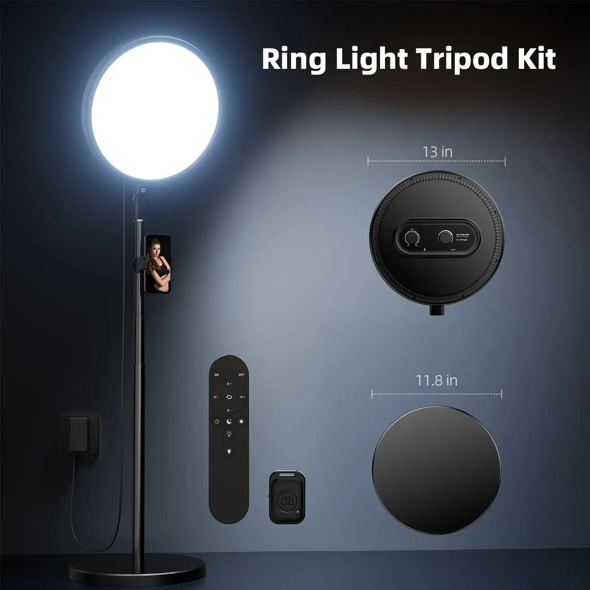 Weilisi Ring Light with Stand and Phone Holder, 13" Full-Screen Dimmable LED for Live Streaming/Makeup/Barber, 6500K Daylight, 79" Tripod & Wireless Remote