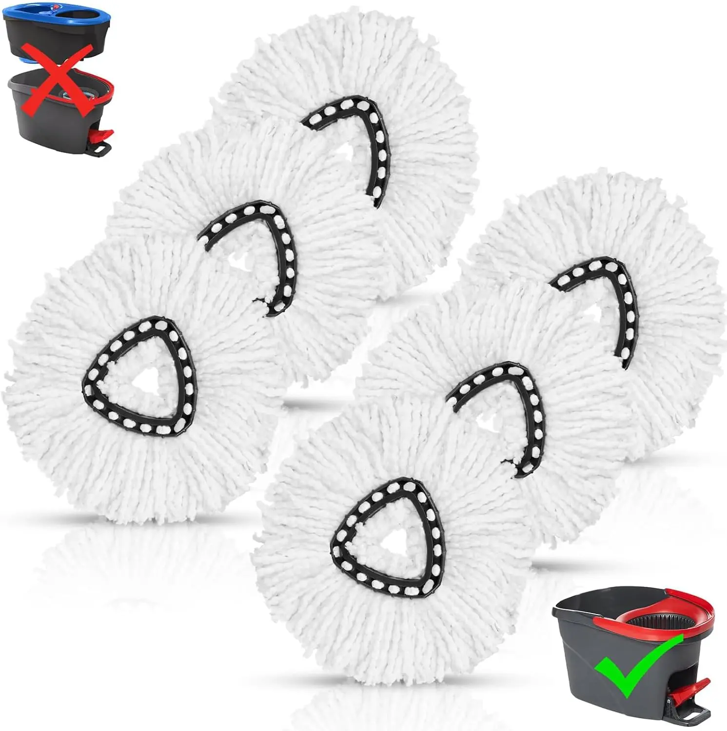 Microfiber Mop Head Replacements, 6-Pack Water-Absorbent Cleaning Heads for O-Cedar Easy Wring 1-Tank System, Save Money Home Care Supplies, Microfiber Mop Heads