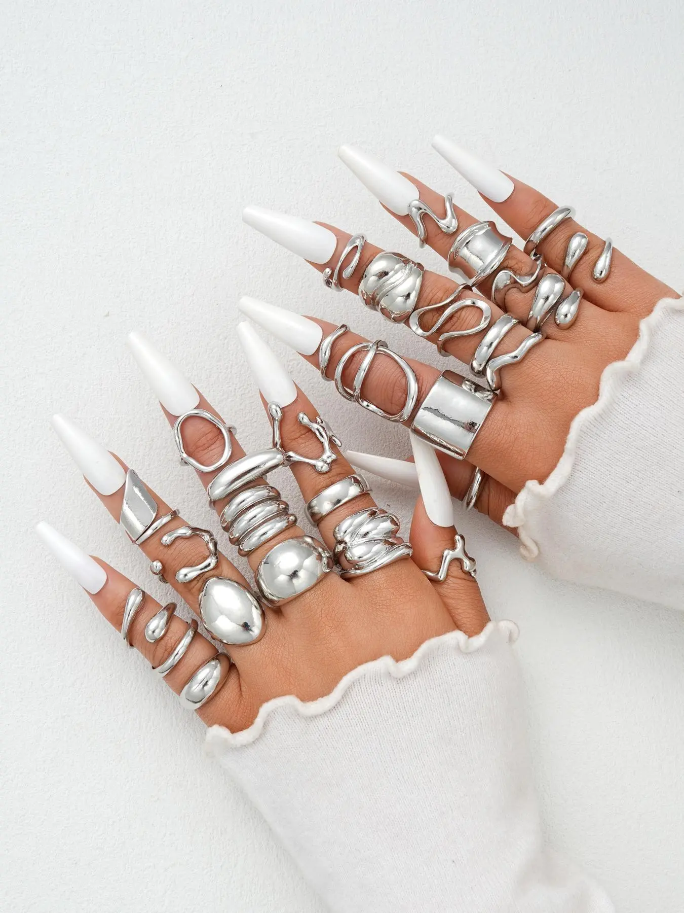 Women's Elegant Irregular Geometric Design Cuff Rings, Exquisite Trendy Rings, Fashionable Jewelry for Women & Girls for Daily & Party Decoration