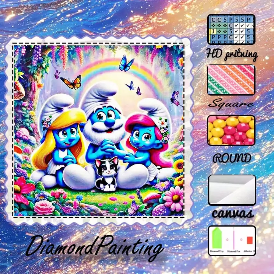 5D-DIY, velvet canvas, diamond art, diamond painting, Diamond painting kits, Crafts, blue little person, rainbow background, AB diamonds, crystal diamonds, perfect home decoration, handmade diamond art painting kit