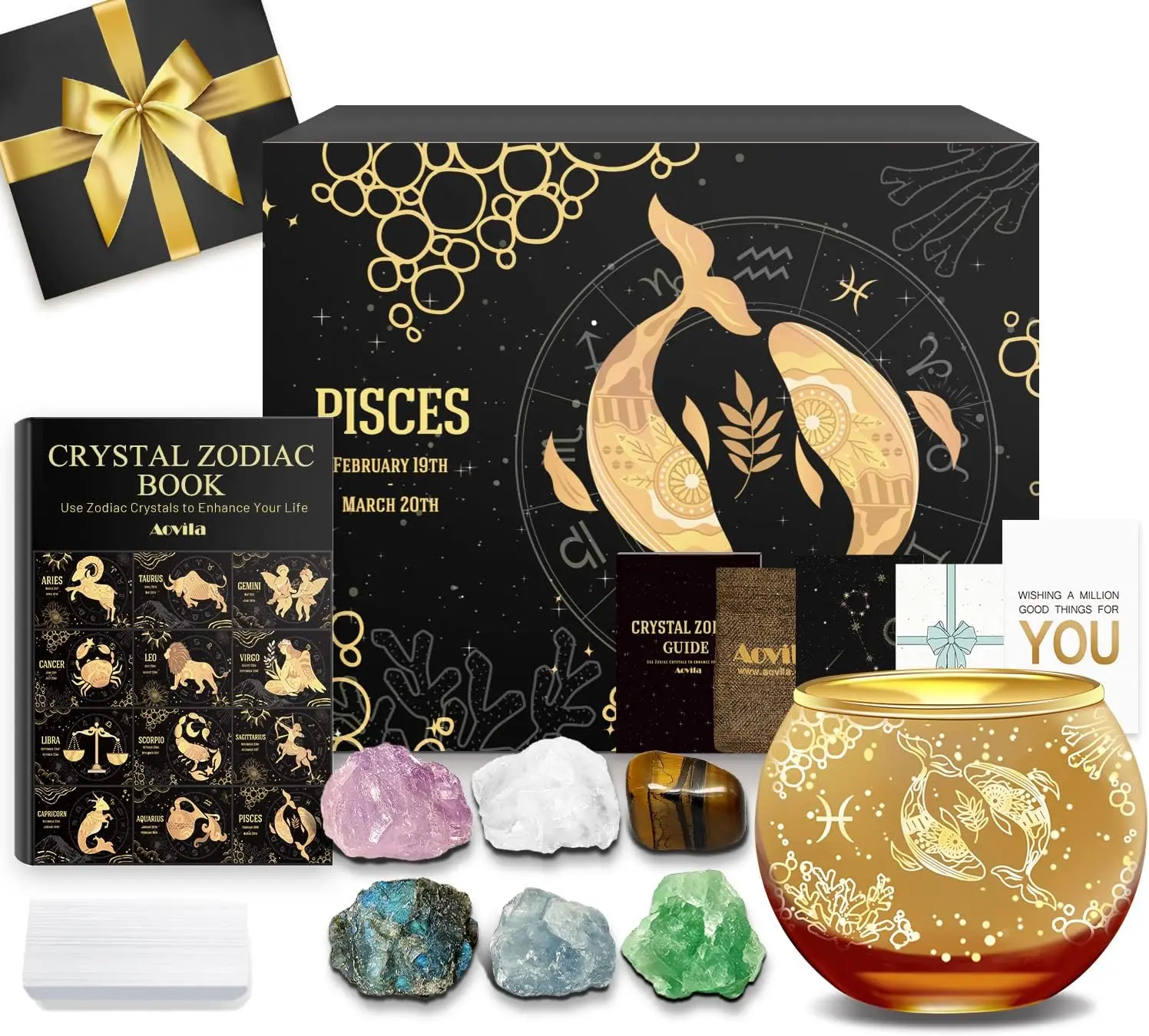 Candle Holder Crystals Birthstones Gifts Box Set - Zodiac Gifts Astrology Horoscope Gifts