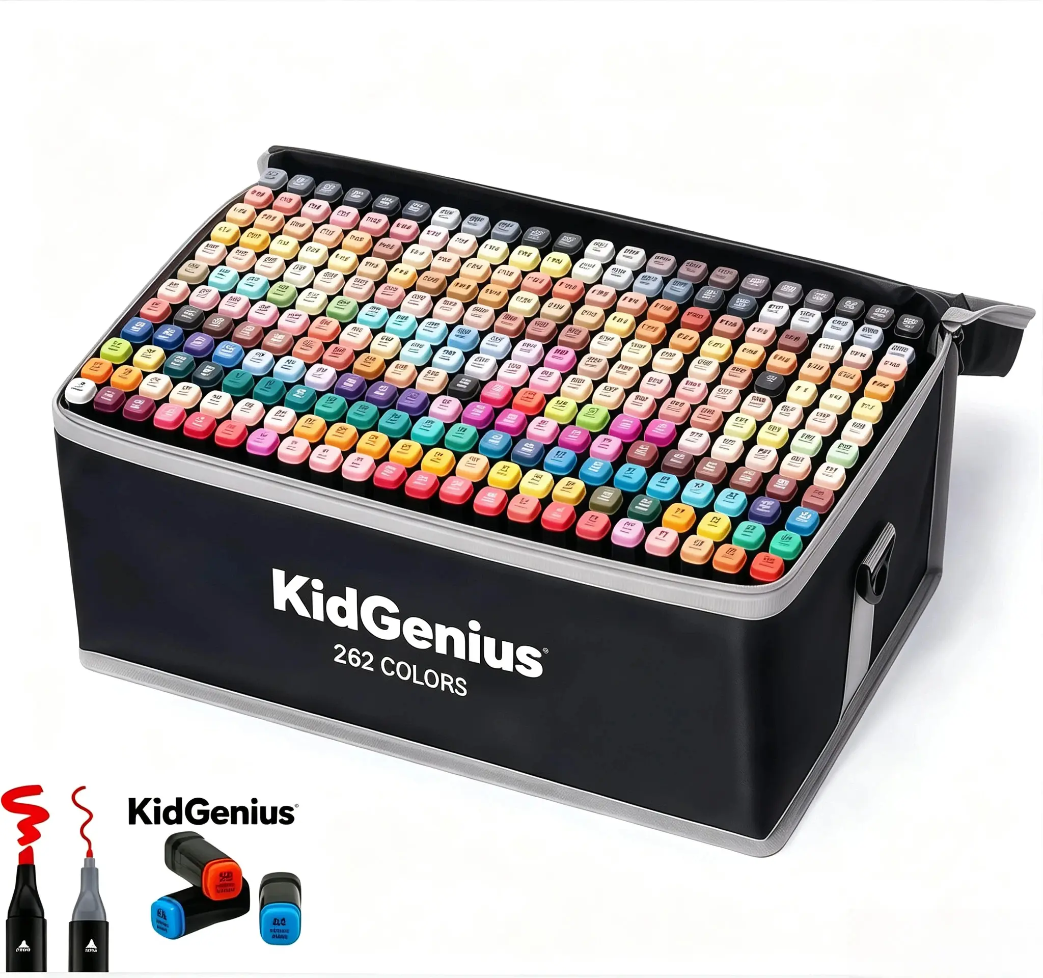 KIDGENIUS 262/168/120 Pcs Dual Tip Alcohol Markers Set, Markers with Skin & Brown Tones, Vibrant Pens for Sketching Coloring DIY Crafts, Premium Art Supplies, Ideal Summer Birthday, Christmas in July & Back-to-School Gifts for Kids, Students & Adults