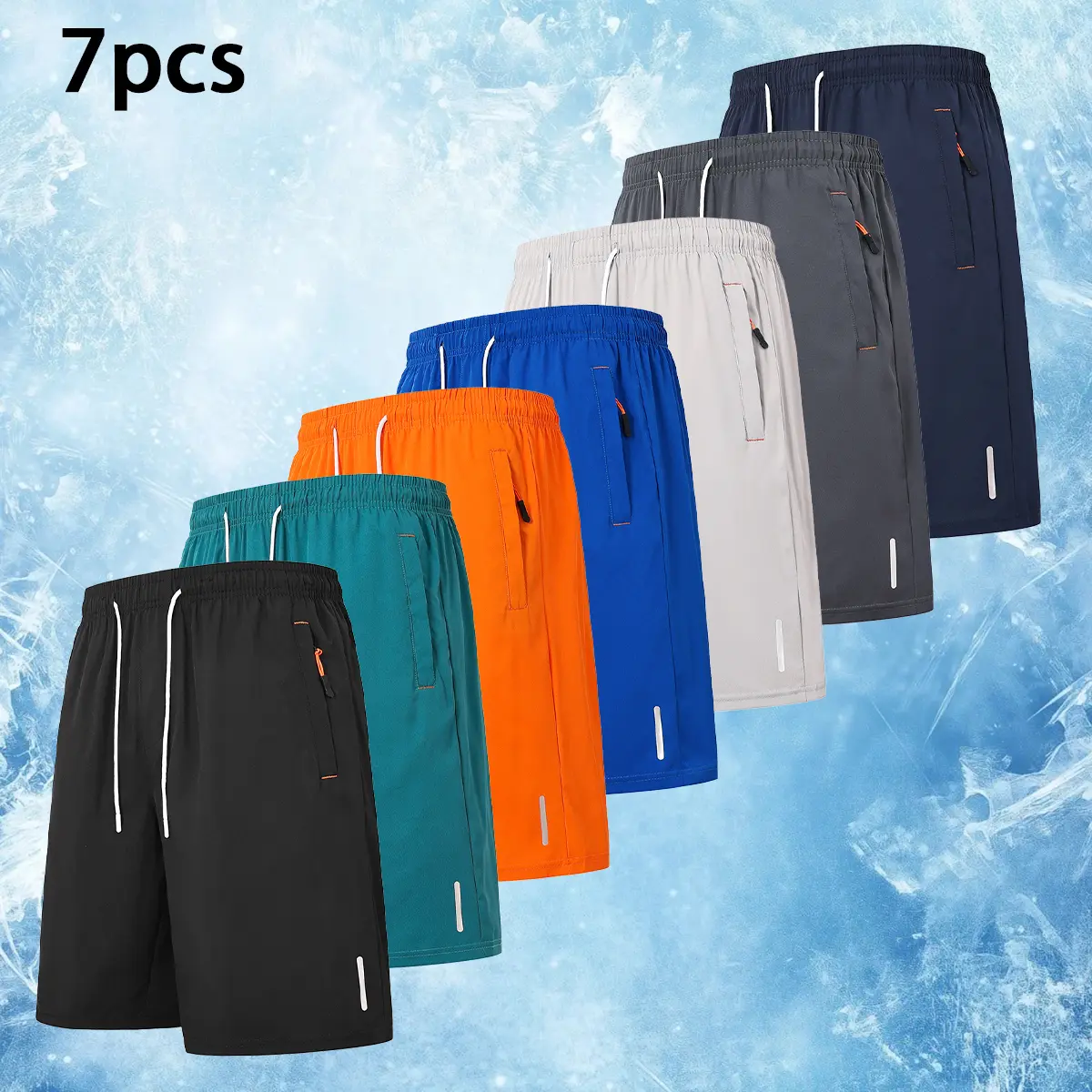 Men's Solid Color Athletic Gym Shorts - Elastic Waistband, Practical Side Zip Pockets, Reflective Details - Suitable for Gym Workouts, Outdoor Adventures, Men's Gym Shorts