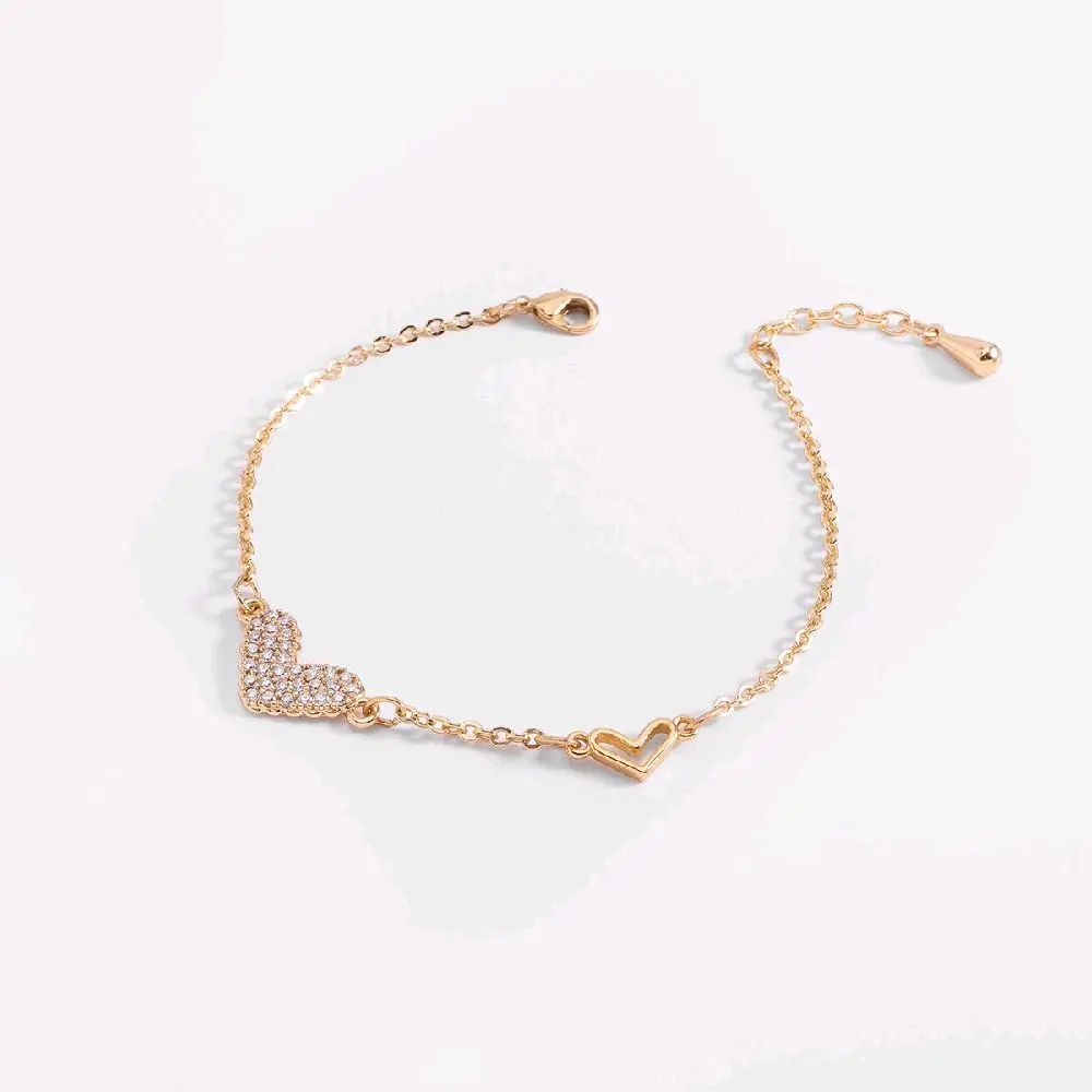4 layers 18k Gold plated bracelet with heart charms and bright accent 18 cm + 2 cm.  526386