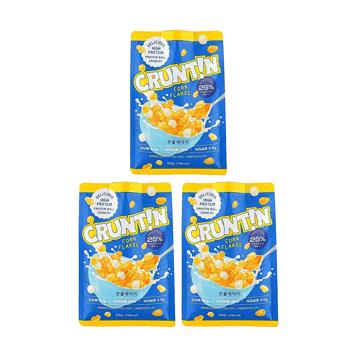 CRUNTIN Korean Crispy Protein Balls - Corn Flakes Meal Replacement Shake, Low Calorie, High Protein Snack, 3x 55g Value Pack