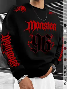 New Men's Digital Print Graphic Comfortable Versatile Classic Sweatshirt Pullover, Spring Fall Loose Fit Long Sleeve Round Neck, Casual Daily Wear Top Menswear
