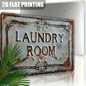 1pc 2D Plane Rustic Vintage Metal Laundry Room Sign, 12inch x 8inch cm, 3D Embossed, Exquisite Design - Perfect for Home, Bedroom, and Porch Farmhouse Decor, Laundry Room Accessories, Wall Metal Plaque