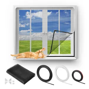 VEVOR Magnetic Window Screen,  58.27 x 39.17 inch PVC and Fiberglass Mesh, White Frames with Black Magnetic Strip and Wind Clips, No Drilling Easy Installation, Magnetic Screen for House Window