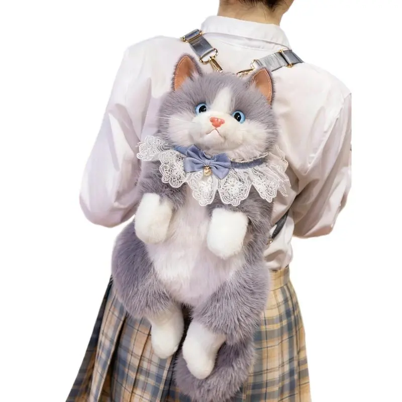 Realistic Simulated Cat Fuzzy Backpack Bags, Cute Fluffy Kitty Shoulder Bag with Storage, Ideal Gift for Girls & Animal Lovers (Sports & Outdoor Protective Gear Accessory)