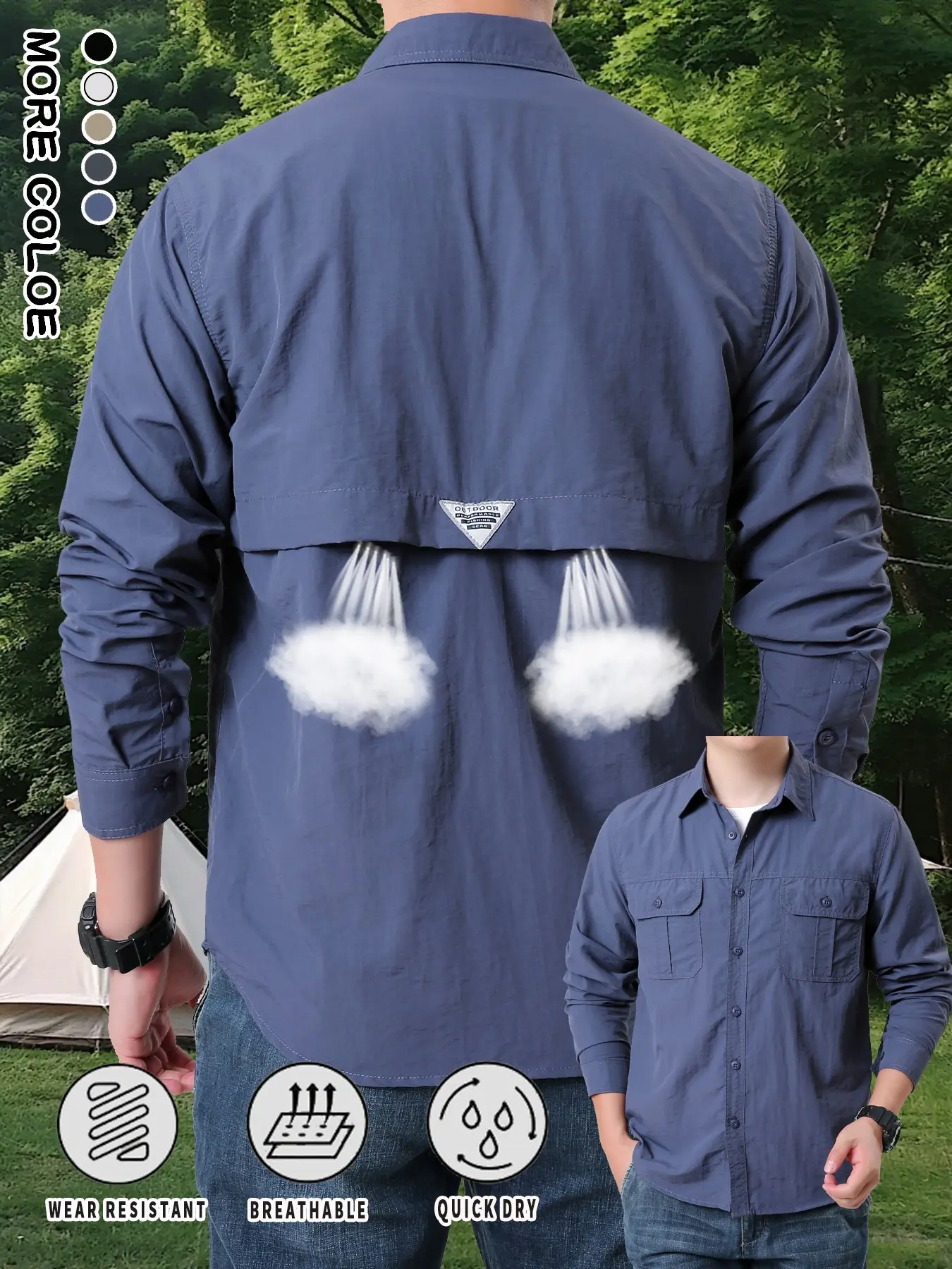 Men's Spring New Quick-Dry Long Sleeve Shirt, Dry Fit Shirt, Outdoor Casual Thin Sun Protection Breathable Multi-Pocket Shirt, Sports Hiking Nylon Fabric, Casual Sportswear, Athletic Tops, Casual Athletic Apparel