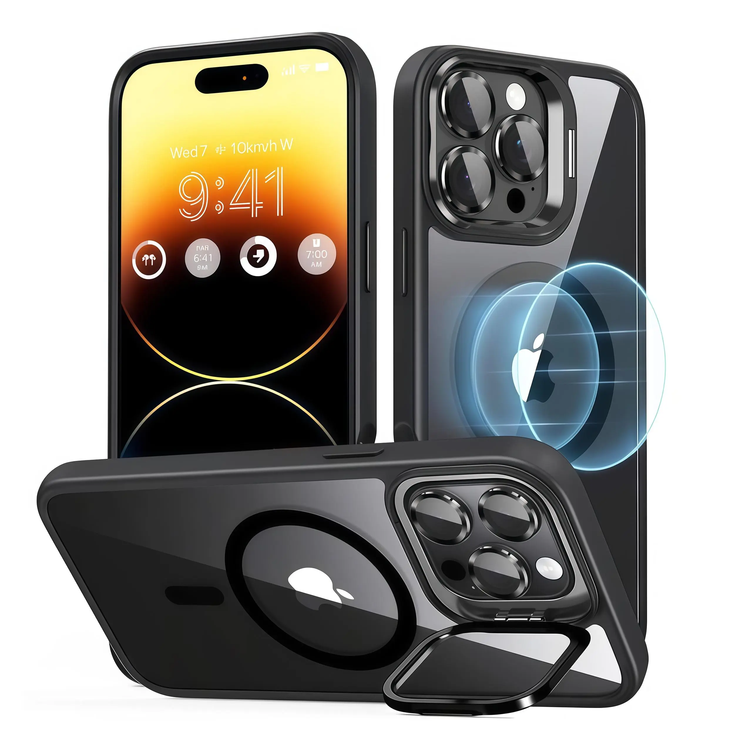 NganGee MagSafe Polycarbonate Protective Case for iPhone 12/13 Pro Max/14promax/15 Pro/15plus/16 Plus/17 - Shockproof, Stand-Equipped, Camera Shield, Durable Wireless Magnetic Accessories, 12Pro