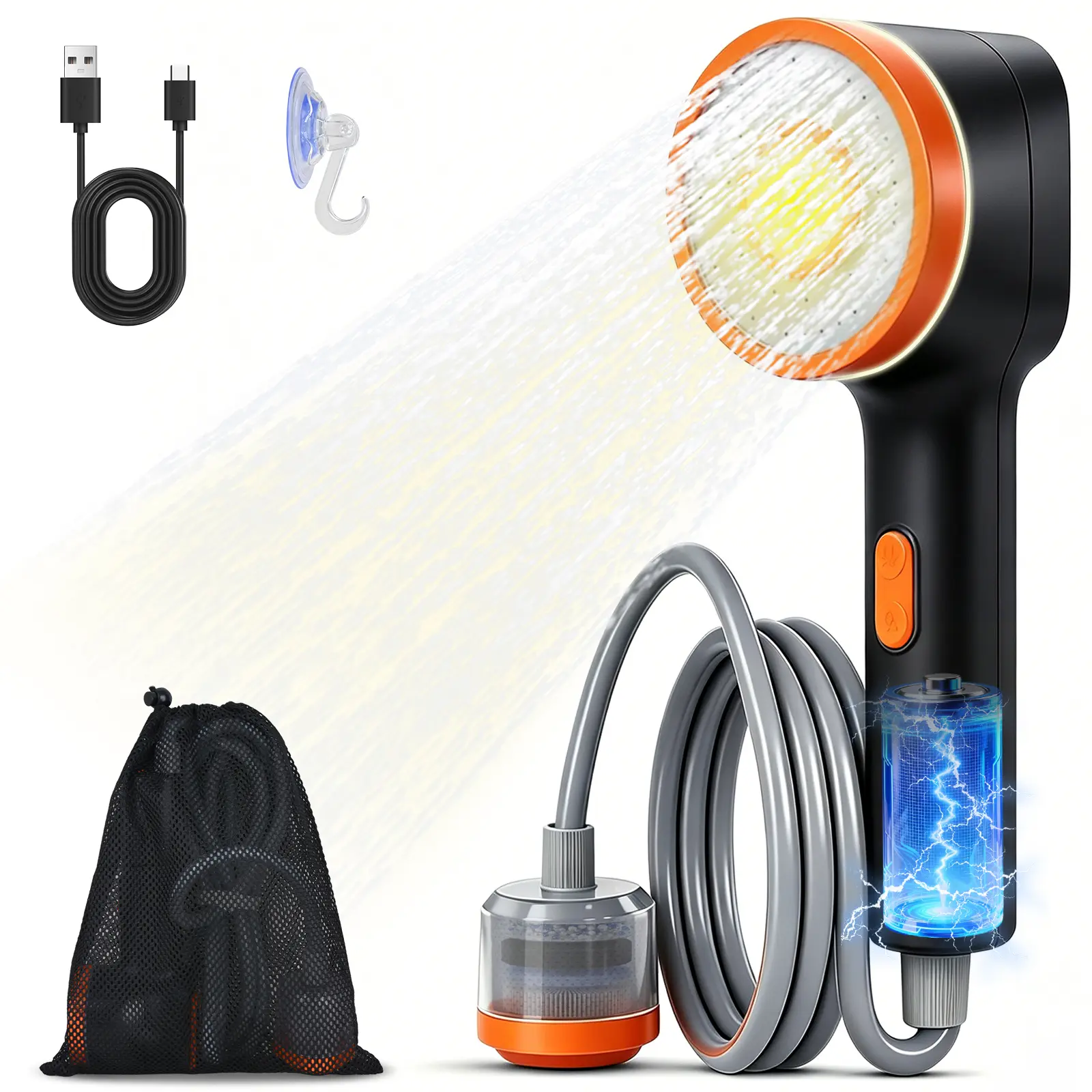 Portable Shower for Camping, 6000mAh Rechargeable Shower Pump with Filtered Shower Head, 4 Spray Modes & LED Display, Outdoor Camp Showers for Hiking, Beach, Travel, Pet Bath, Car Washing