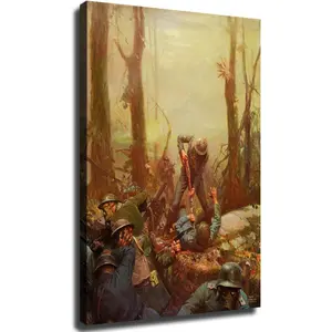 June 1918 Mural of US Marines at The Battle of Belleau Wood during Vintage Poster Canvas Image Printing Wall Art Decor Aesthetics Living Room Bedroom Home Background Famous Paintings Printmaking (16x24inch-Unframed)