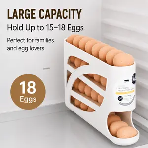 Auto Rolling Egg Dispenser for Fridge, 18 Eggs Large Capacity Egg Holder, Space Saving Refrigerator Egg Storage Organizer, BPA Free Antibacterial Egg Container for Kitchen