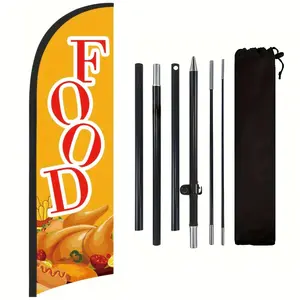 Food Shop Flag, Polyester Advertising Flag for Food Shop, Includes Flag Pole and Ground Stake, Outdoor Promotion Banner Decoration, Yard Sign Banner