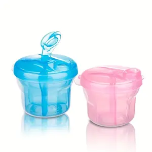 YRUIZEUP 3-Compartment Mini Rotating Milk Powder Dispensers, Snacks Containers Compact Storage for Travel and On the GO, Safe Easy to Clean for Powder & Snacks in Blue and Pink PP Material