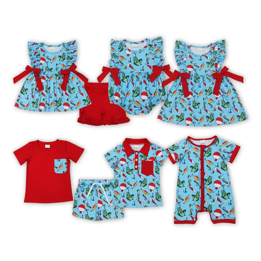 Boys' 2-Piece Fish Theme Fishing Outfit - 4-5 Years, Breathable Soft Fabric, Playful Prints, Fitted Short Sleeves, Shorts, Summer Matching Fashion Set