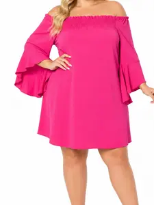 Sexy Ruffled One-Shoulder Dress for Plus Size Women, Slimming Loose Fit Ruffle Sleeve A-Line Dress, Casual Vacation Party Commute Dress Womenswear
