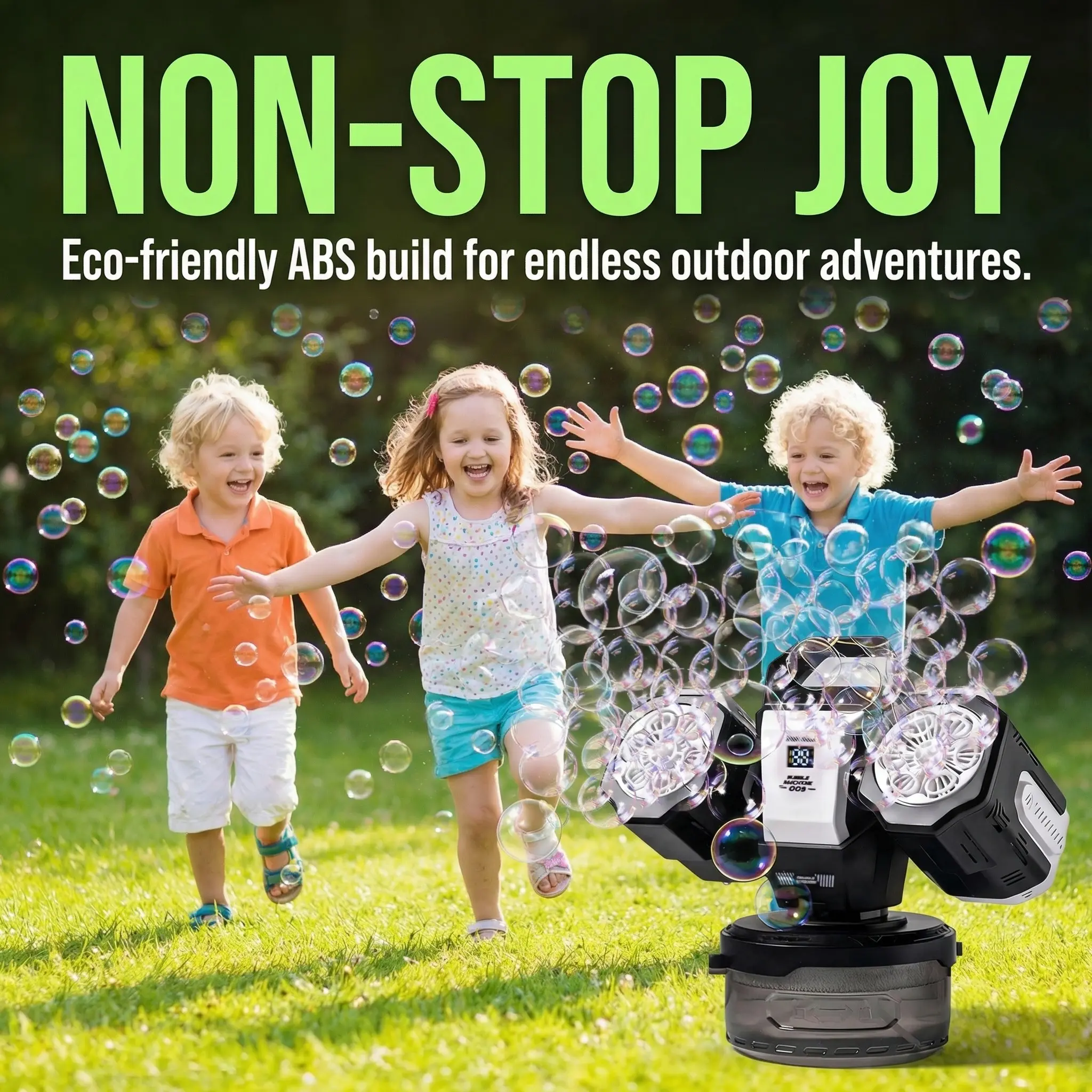 Dual Head Rechargeable Automatic Bubble Machine RGB Color Lights Remote Control 360° Rotation, 30000+ Bubbles Per Minute, Wedding Party Outdoor Use Automatic Bubble Maker