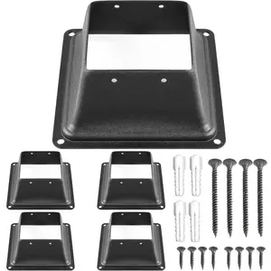 fathersdaygift VEVOR Deck Post Base 5 PCS Post Base Skirt 4x4 (Actual 3.38x3.38) Post Support Flange 2.5LBS Deck Post Skirt Black Powder-Coated Decking Post Base with Thick Steel for Deck Supports Porch Railings