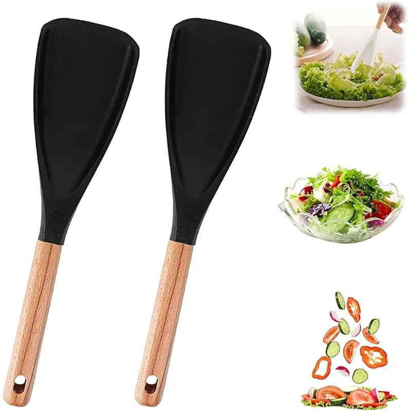 Premium Silicone Wok Turner Spatula with Solid Beech Wood Handle, Home Supplies, Long-Lasting Heat-Resistant Scratch-Free Thermal Insulated Bisphenol A-Free Utensil for Non-Stick Pans, All-Seasons Modern Kitchen Use