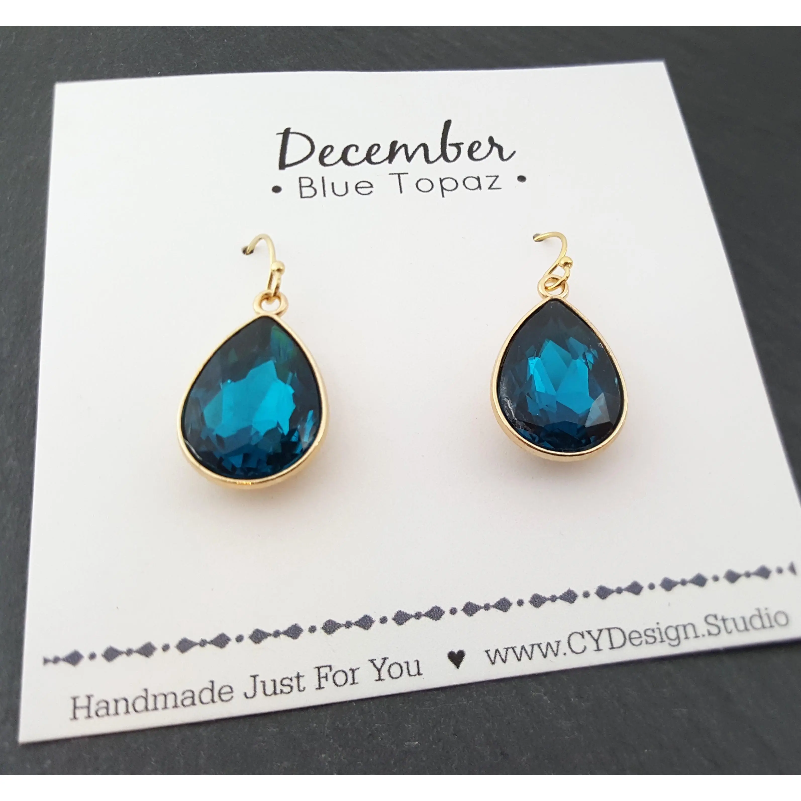December Birthstone Blue Topaz Crystal Gold Filled Earrings