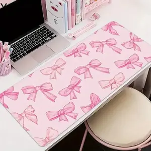 Cute Pink Bow Mouse Pad Non Slip Mousepad Large Keyboard Desk Pads Desk Mats Desk Accessories 900x400mm Playmat Non-slip Rubber Base Washable Rug for Office and Home Use