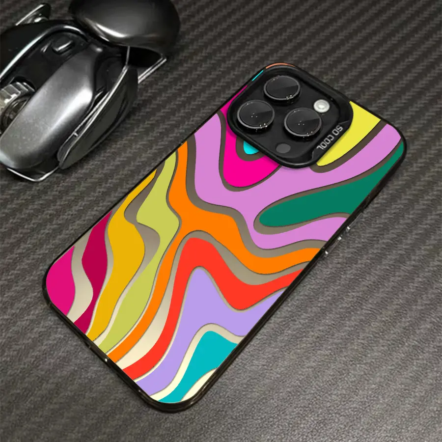 Phone Case: 1pc Colorful Abstract Wavy Pattern Phone Case Suitable for Apple iPhone 17ProMax 16 15 14 13 12 11ProMax Pro Xs Max XS X 7plus 8plus Antidrop Hard Shell Modern Funky Fashion Can Be Given to Friends