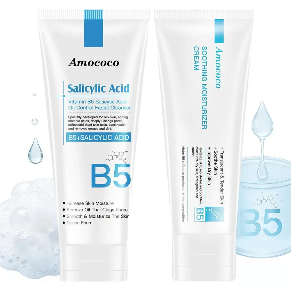 B5 Facial Cleanser with B5 Face Cream: Gently cleanses skin without tightness, lightweight and easy to absorb, deeply hydrates and locks in moisture, ideal for daily gentle care., Moisturizer, Calming, Sensitive