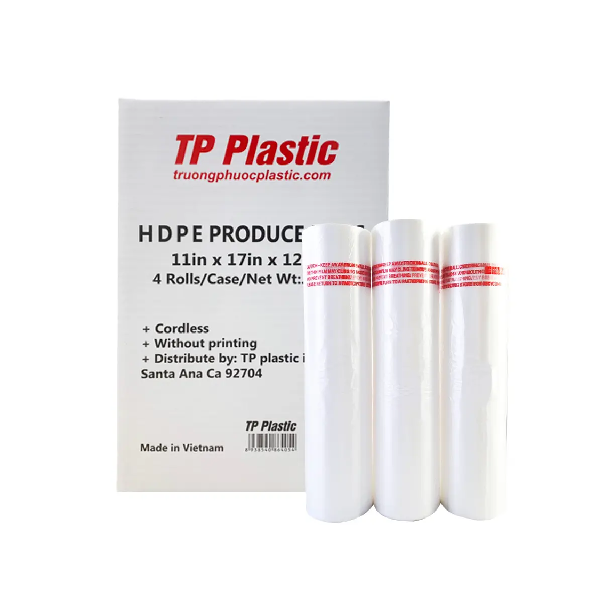 Clear Produce Bags 960 Pcs - HDPE Plastic Fruit & Vegetable Storage Bags on a Roll, 11" x 17", 4 Rolls, Grocery & Garden Use