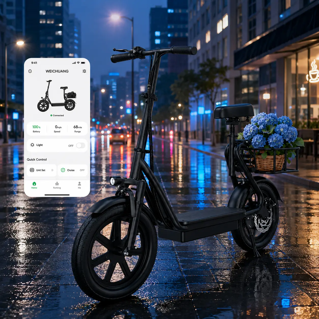 Electric Scooter for Adults with Seat,48V 10.4Ah Battery, Top Speed 22 mph, Driving Range 21-27 Miles, Pet-Friendly Design with Rear Basket.SummerWins,Father's Day Gife