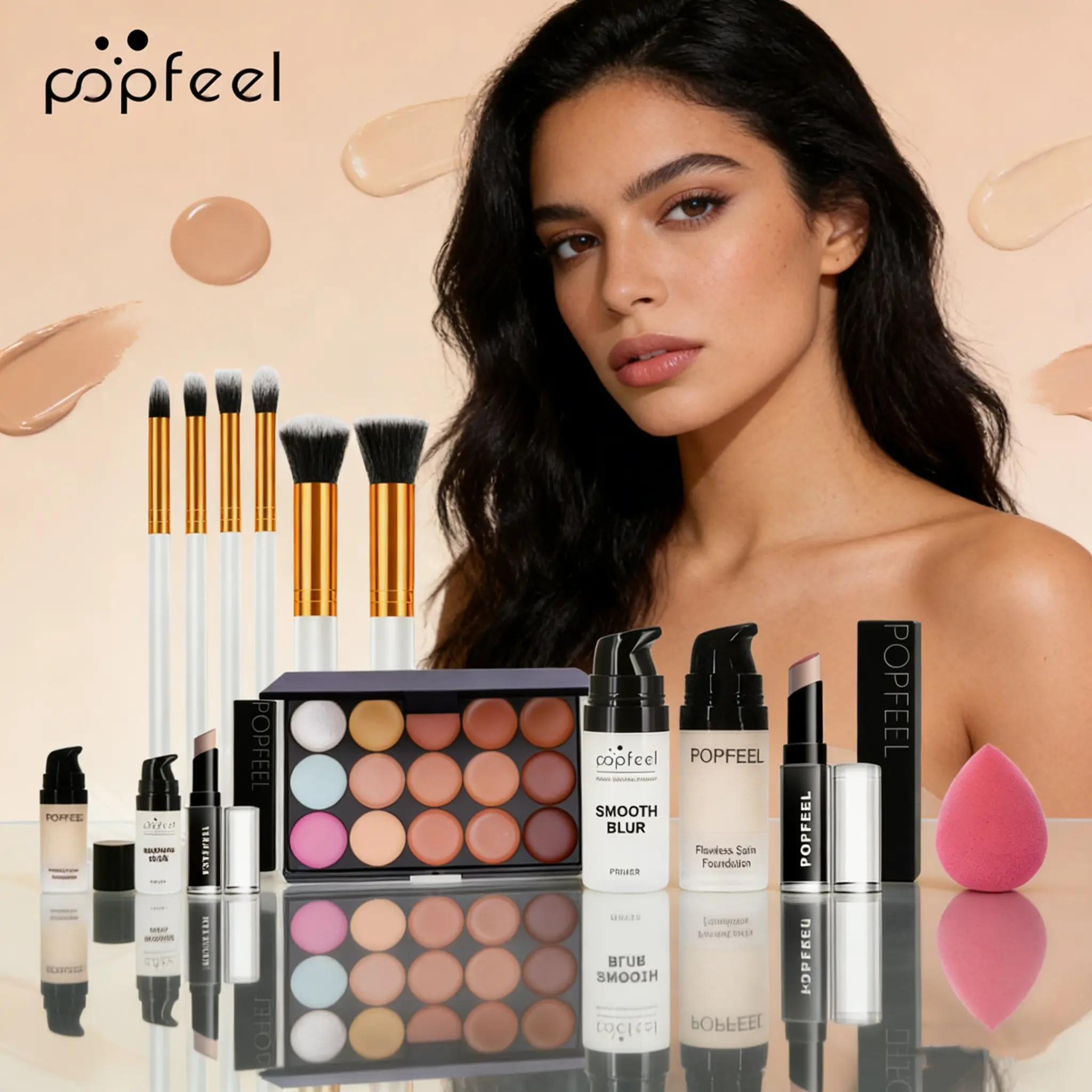 Popfeel Newbie Face Makeup Set Kit, Foundation Base, Flawless Even Skin Tone, Precise Concealer, Easy Application, Portable & Practical Gift, Lipstick Set, Makeup Bundle Box, Beauty Bundle Kit