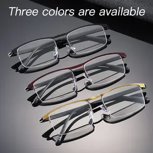 3-pack lightweight, stylish reading glasses with progressive multi‑focus and blue light blocking, rectangular metal semi‑frame design, TR temples, comfortable fit that doesn’t pinch the face, unisex.
