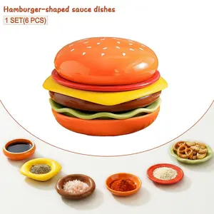 6-Piece Burger-Shaped Layered Dip Dishes, Creative Snack Tray, High-End Kitchen Seasoning Dishes, Home Use, Stylish Food Presentation, Modern Ceramic Plates