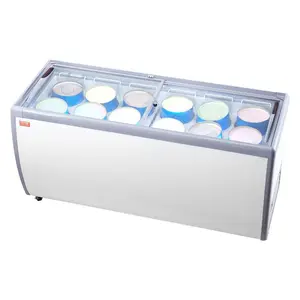 VEVOR Commercial Ice Cream Display Case, 20 Cu. ft Chest Freezer, Mobile Glass Top Deep Freezer, Restaurant Gelato Dipping Cabinet with 12 Large Tubs, 2 Sliding Glass Doors, Locking Casters, White