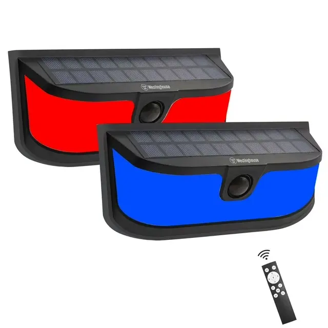 Westinghouse 2-Pack Solar LED Motion-Activated Color Changing Outdoor Wall Lights, 1200 Lumen, 8 Color Options, 2000mAh Battery, Remote Control, Solar Lighting for Outdoor Pathways, Outdoor Pathway Lights Solar Powered